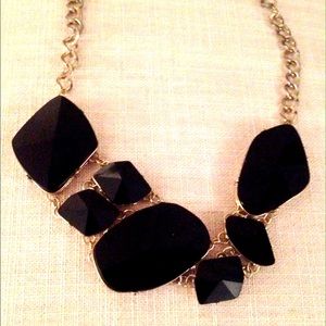 Multi Shape Black Geometric Bib Necklace