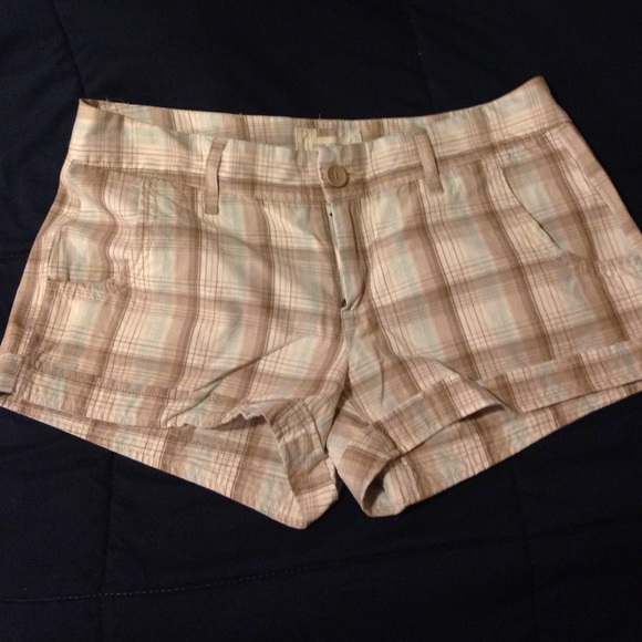 Maurices Tan and Baby Blue Plaid Shorts