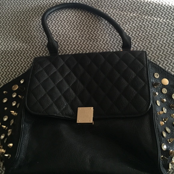 Leather Black quilted Spiked bag purse