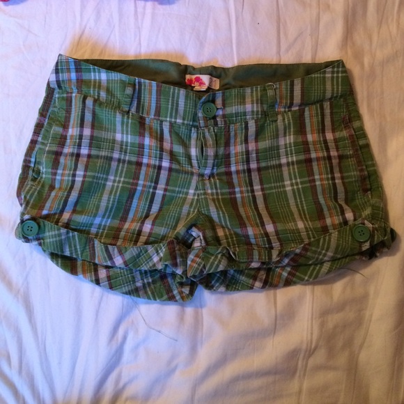 Green plaid shorts