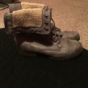 Grey, leather combat boots!