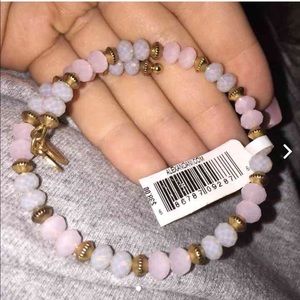 Pink and white crystal beaded Alex and ani