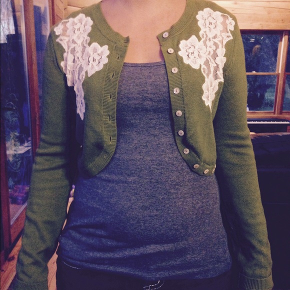 Green cropped dkny jeans cardigan