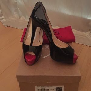 C Louboutin Black/Red Hyper Prive 120 Patent Pumps