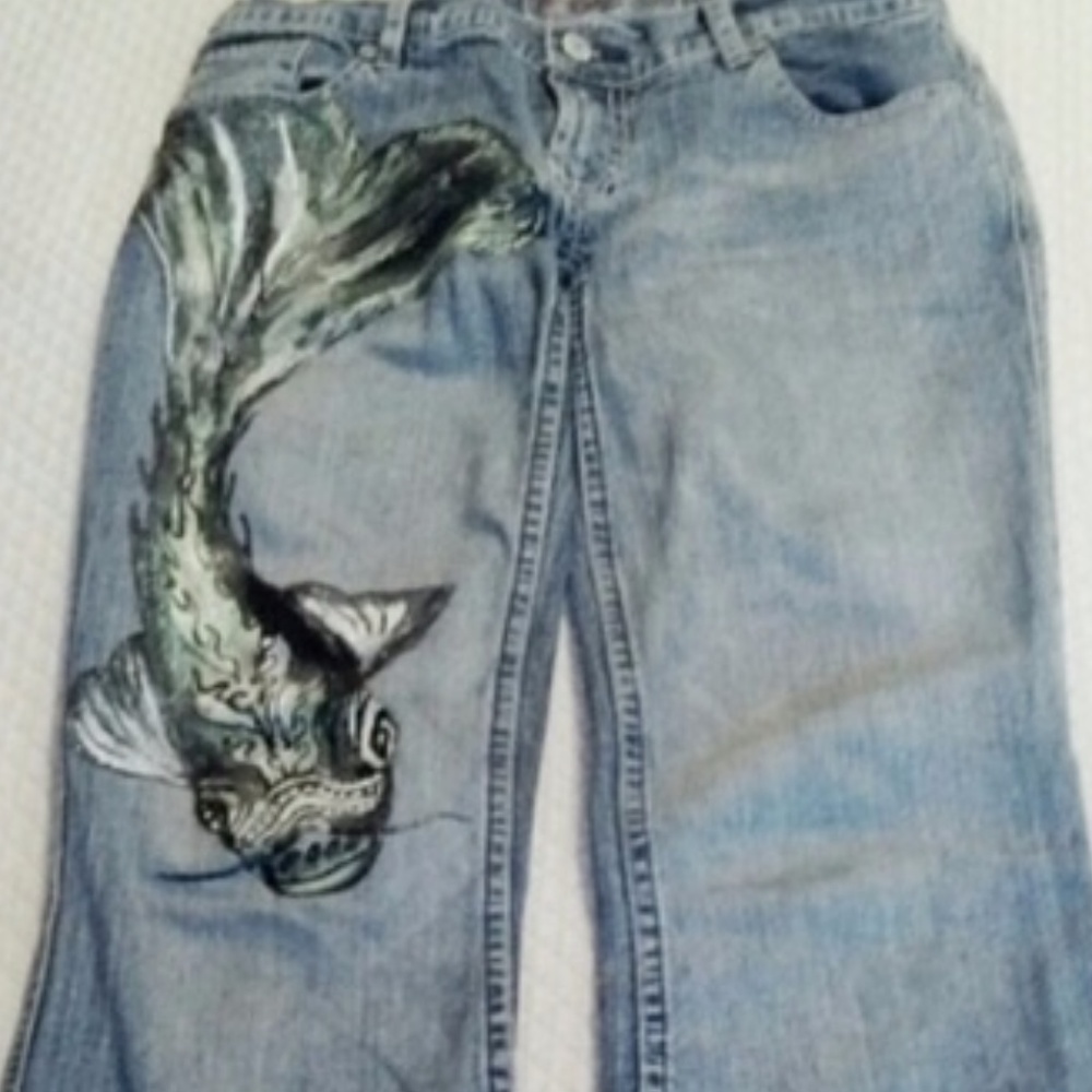 Blue Asphalt Chloe Custom Painted Koi Denim Jeans