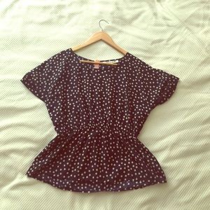 Navy & Nude Polka Dots Peplum Top