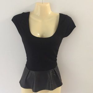 Scoop Neck Leather Peplum Top