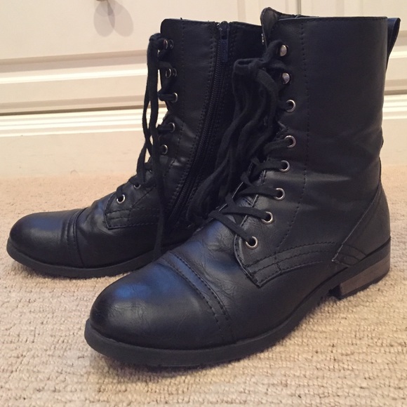 Black leather combat boots