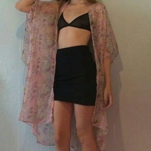Floral Navy blue/pink Kimono Cardigan