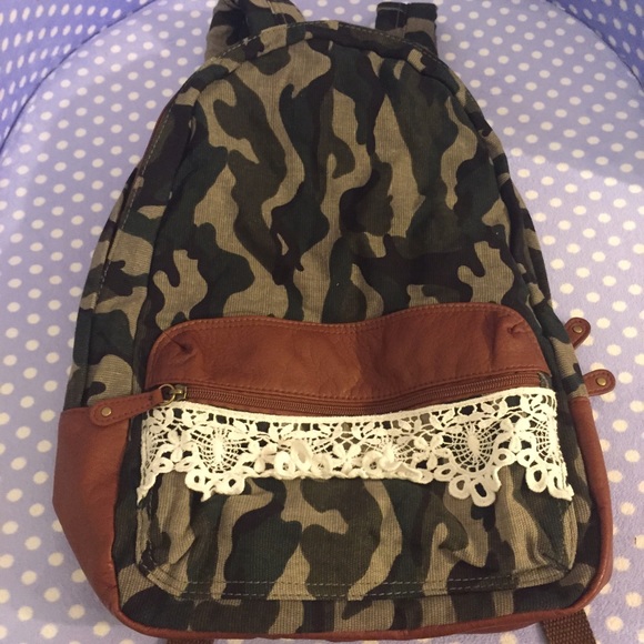 Handbags - Army Print Lace Backpack