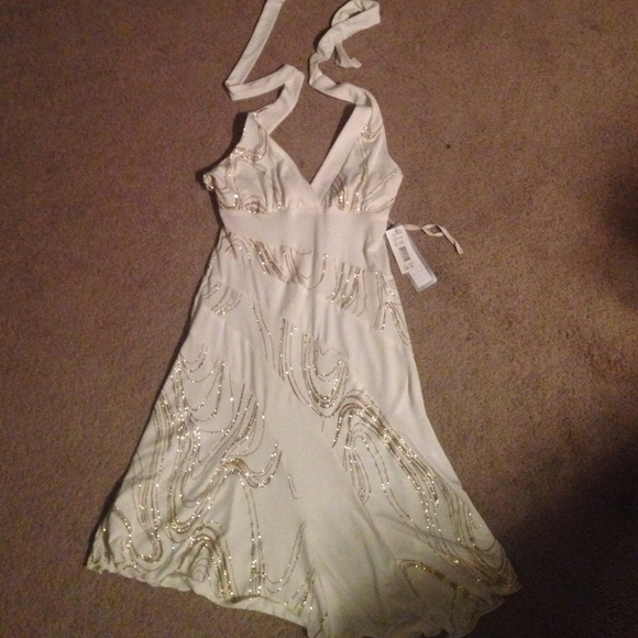 Ivory and gold cocktail dress