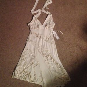 Ivory and gold cocktail dress