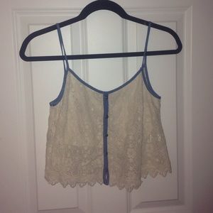 Blue and Cream Crop Top