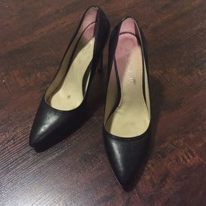 Leather black short pointed heels. 3 inches
