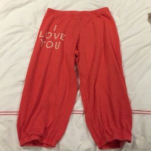 Wildfox I Love You red mid calf sweats