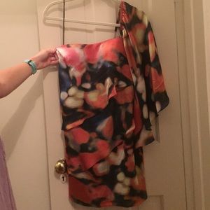 One Sleeve Colorful Cocktail Dress