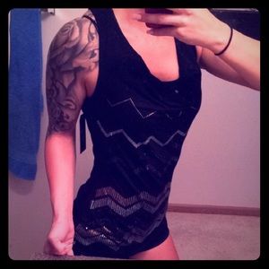 GUESS BLACK CHEVRON BEADED BLOUSE TANK TOP