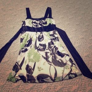 Green brown and cream colored flower dress.