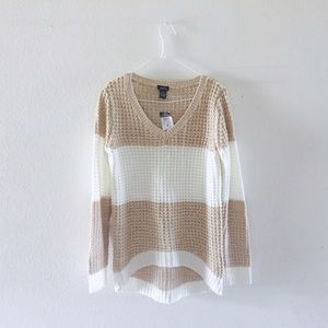 Neutral Striped V Neck Sweater