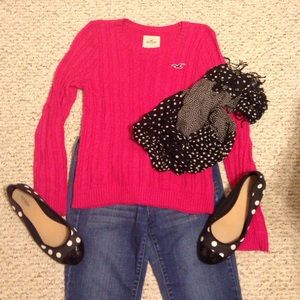Hollister Pink Crewneck Cable Knit Sweater