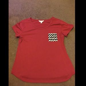 Red Top with Chevron Pocket