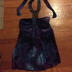 Sheer, flowy, halter top with beaded neck