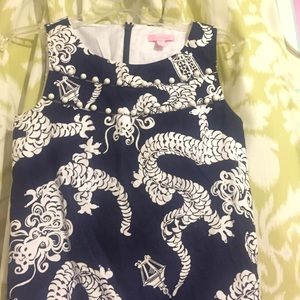 Lilly Pulitzer Navy and White Dragon Print Dress