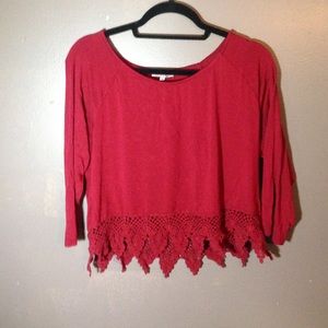 Maroon three-quarter sleeve crochet bottom shirt