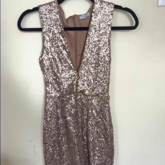 Gold Sequin V-Cut Dress