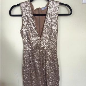 Gold Sequin V-Cut Dress