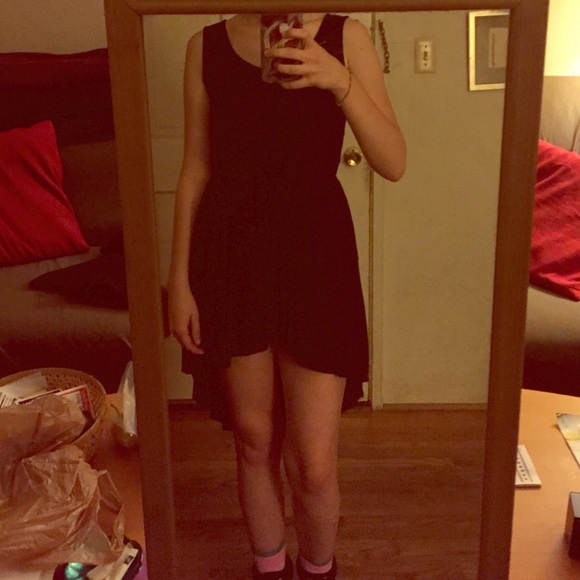 Plain black high low dress