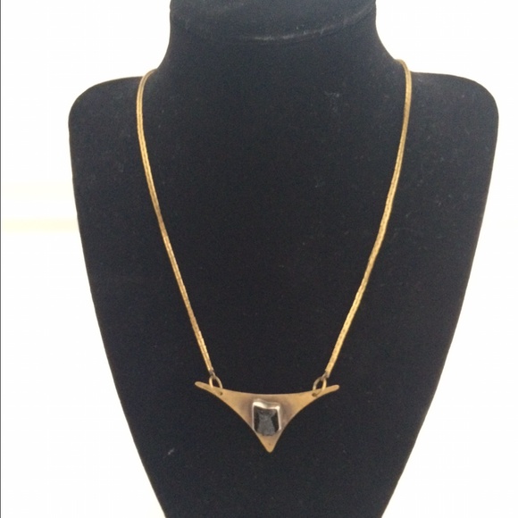 Black stone triangle necklace
