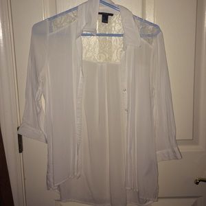 Sheer white half sleeve button down top