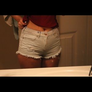 H&M high rise light denim cheeky shorts