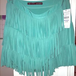 Zara teal fringe skirt