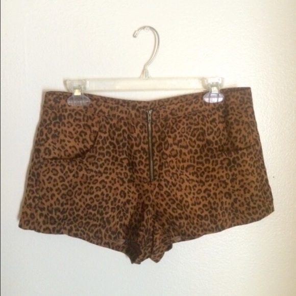 Suede cheetah print shorts