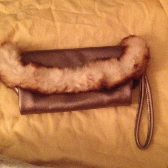 Rabbit fur and leather clutch