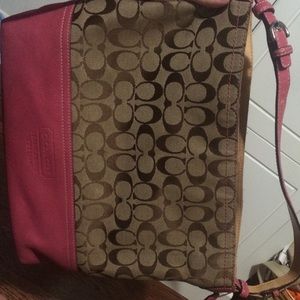 Coach khaki handbag with pink stripe
