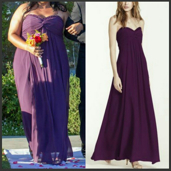Long Sheer Chiffon Beaded Neckline - Plum
