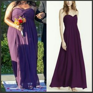 Long Sheer Chiffon Beaded Neckline - Plum