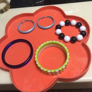 3 bracelets and pair of earrings