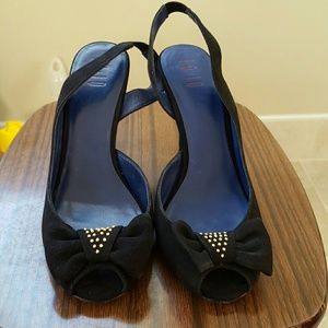 Black suede  open toe sling