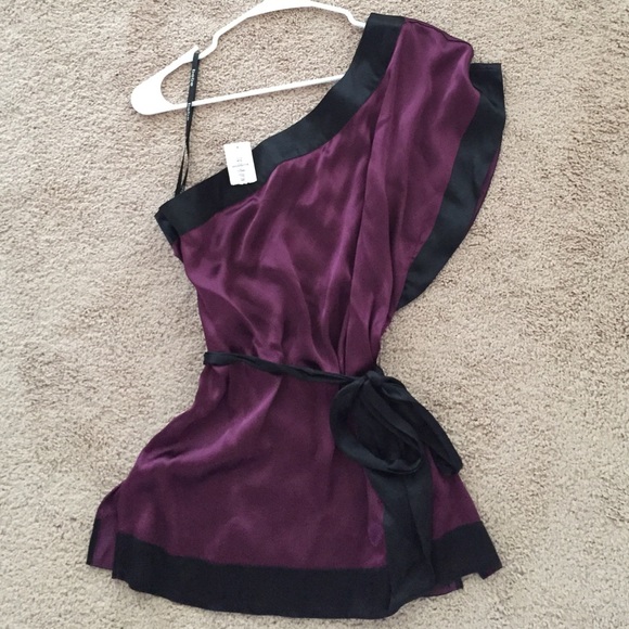 NWT BEBE silk one shoulder shirt
