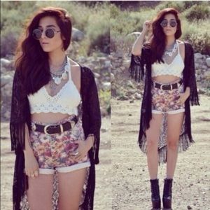 Bohemian lace fringe kimono