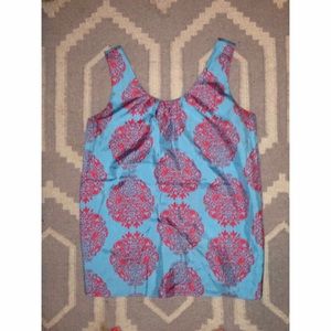 Lilly Pulitzer Turquoise & Coral Print Silk Tank