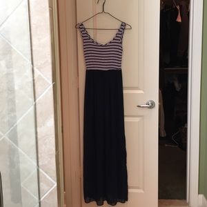 Long Dress Navy Blue/Purple Stripes Sheer Size Sm