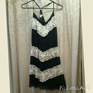 Navy and White Lace Chevron Dress