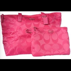 Bright Pink Coach Nylon Weekend Tote
