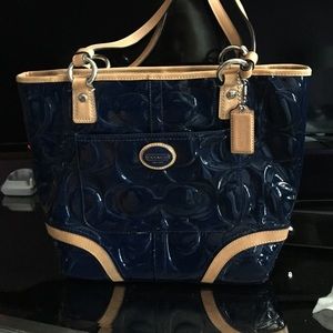 Authentic navy blue patent coach bag