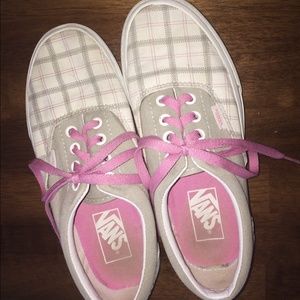 Gray and pink plaid VANS sneakers